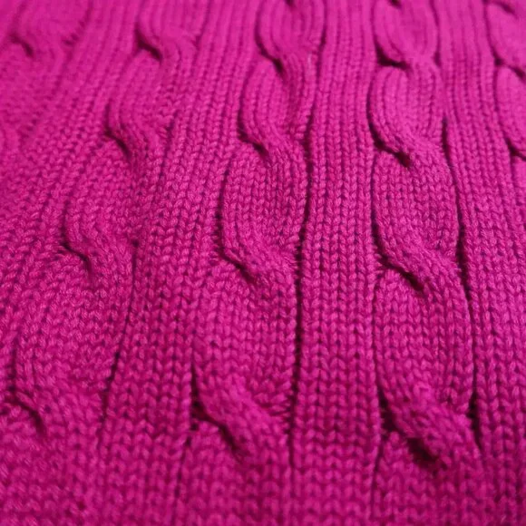 Ralph Lauren Sport Sweater Women's Medium Pink Cable Knit Long Sleeve Vintage